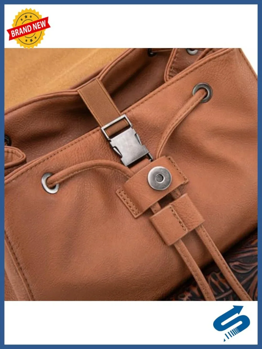 Floral Tooled Western Backpack with Drawstring & Magnetic Closure, Real Leather